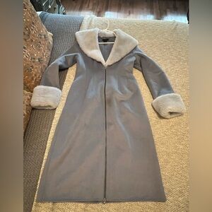 House of Harlow 1960 Baby Blue Fur-Trimmed Trench Coat Large New w/o Tag